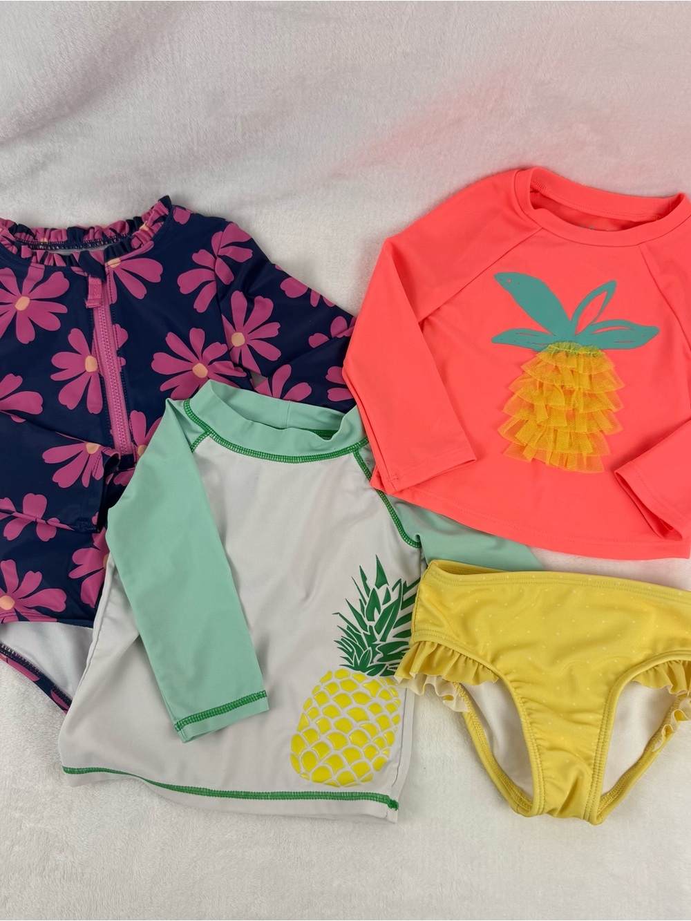 Baby Girl Swim Lot 18M Carter's Cat & Jack Rash Guard 3 Piece Pineapple Floral